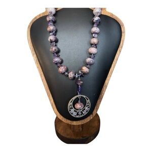 Artisan Purple Charoite Statement Pendant Necklace – Heavy Gemstone Beads ✨